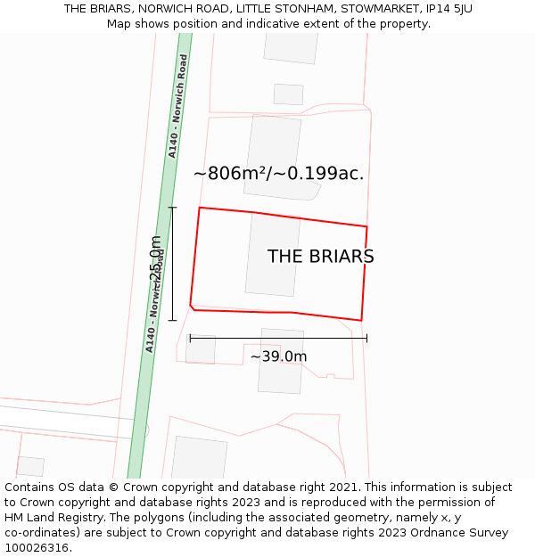 THE BRIARS, NORWICH ROAD, LITTLE STONHAM, STOWMARKET, IP14 5JU: Plot and title map