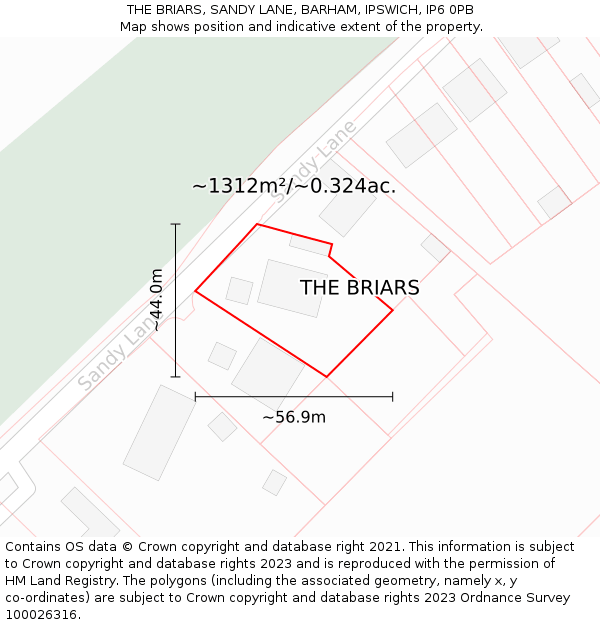 THE BRIARS, SANDY LANE, BARHAM, IPSWICH, IP6 0PB: Plot and title map