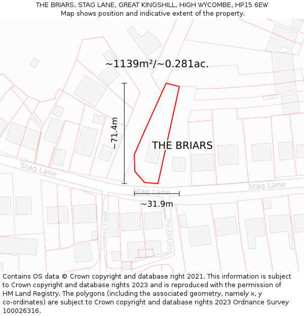 THE BRIARS, STAG LANE, GREAT KINGSHILL, HIGH WYCOMBE, HP15 6EW: Plot and title map