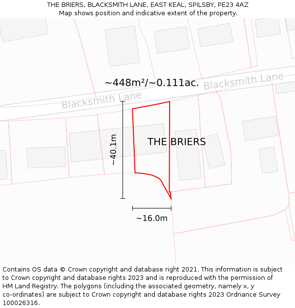 THE BRIERS, BLACKSMITH LANE, EAST KEAL, SPILSBY, PE23 4AZ: Plot and title map