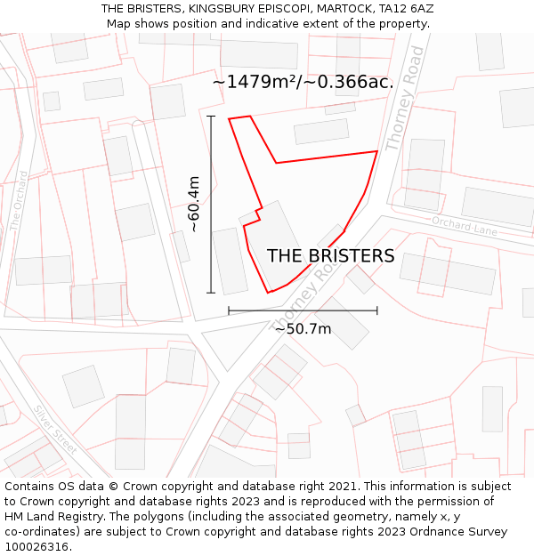 THE BRISTERS, KINGSBURY EPISCOPI, MARTOCK, TA12 6AZ: Plot and title map