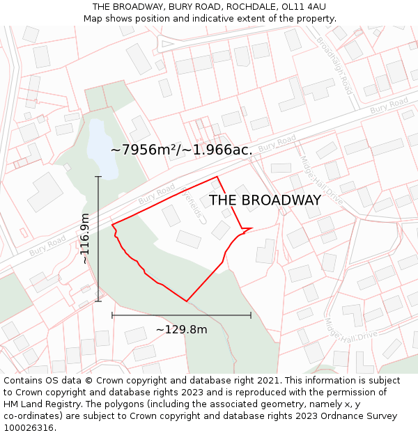 THE BROADWAY, BURY ROAD, ROCHDALE, OL11 4AU: Plot and title map