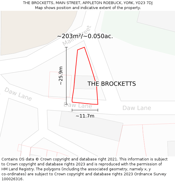 THE BROCKETTS, MAIN STREET, APPLETON ROEBUCK, YORK, YO23 7DJ: Plot and title map