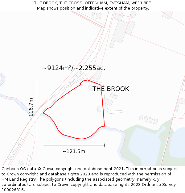 THE BROOK, THE CROSS, OFFENHAM, EVESHAM, WR11 8RB: Plot and title map
