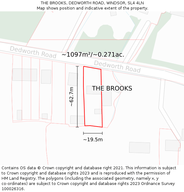 THE BROOKS, DEDWORTH ROAD, WINDSOR, SL4 4LN: Plot and title map