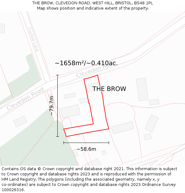 THE BROW, CLEVEDON ROAD, WEST HILL, BRISTOL, BS48 1PL: Plot and title map