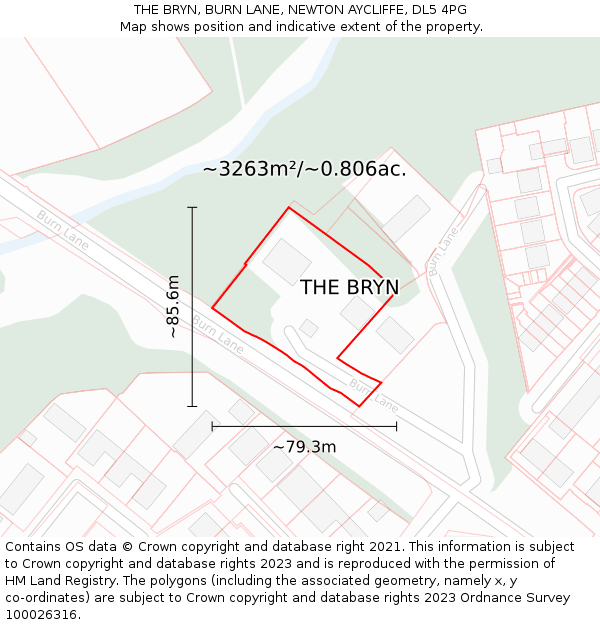 THE BRYN, BURN LANE, NEWTON AYCLIFFE, DL5 4PG: Plot and title map