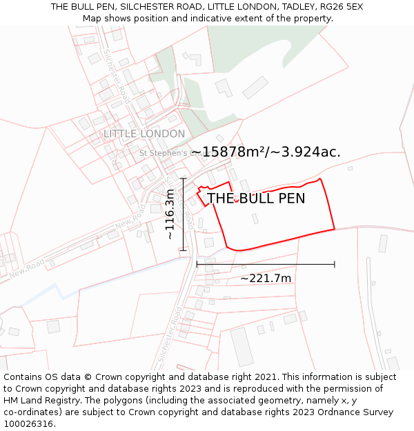 THE BULL PEN, SILCHESTER ROAD, LITTLE LONDON, TADLEY, RG26 5EX: Plot and title map