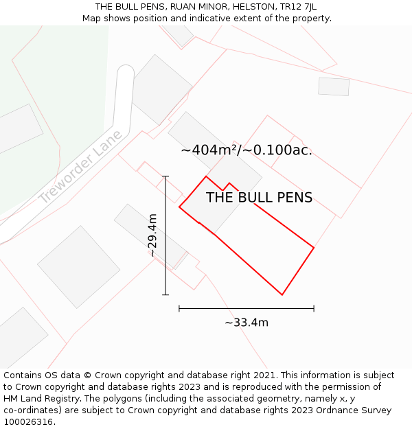 THE BULL PENS, RUAN MINOR, HELSTON, TR12 7JL: Plot and title map