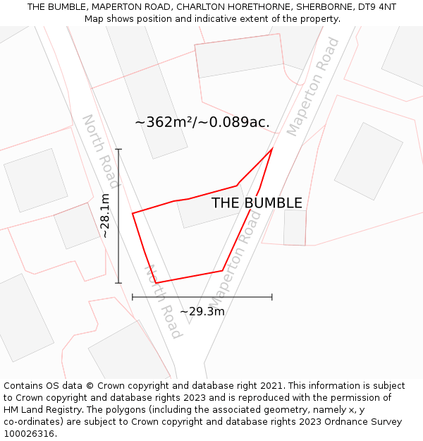 THE BUMBLE, MAPERTON ROAD, CHARLTON HORETHORNE, SHERBORNE, DT9 4NT: Plot and title map