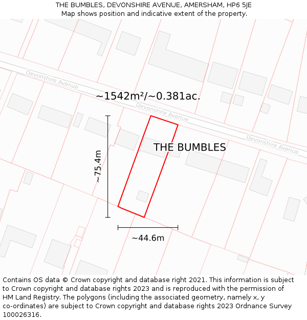 THE BUMBLES, DEVONSHIRE AVENUE, AMERSHAM, HP6 5JE: Plot and title map