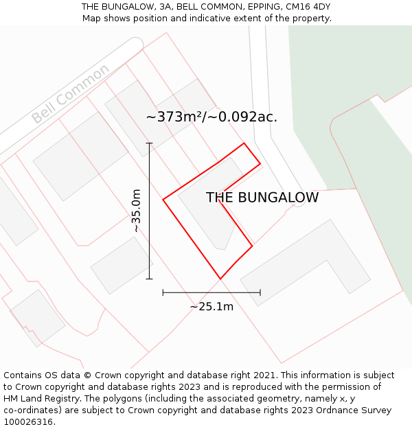 THE BUNGALOW, 3A, BELL COMMON, EPPING, CM16 4DY: Plot and title map