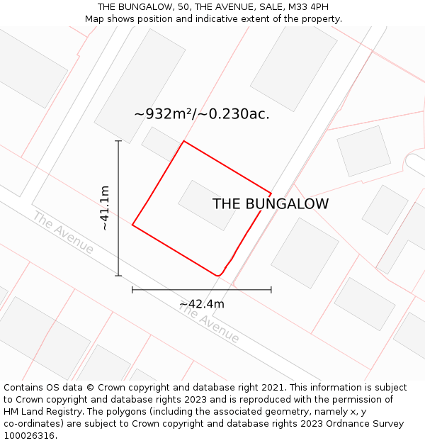 THE BUNGALOW, 50, THE AVENUE, SALE, M33 4PH: Plot and title map