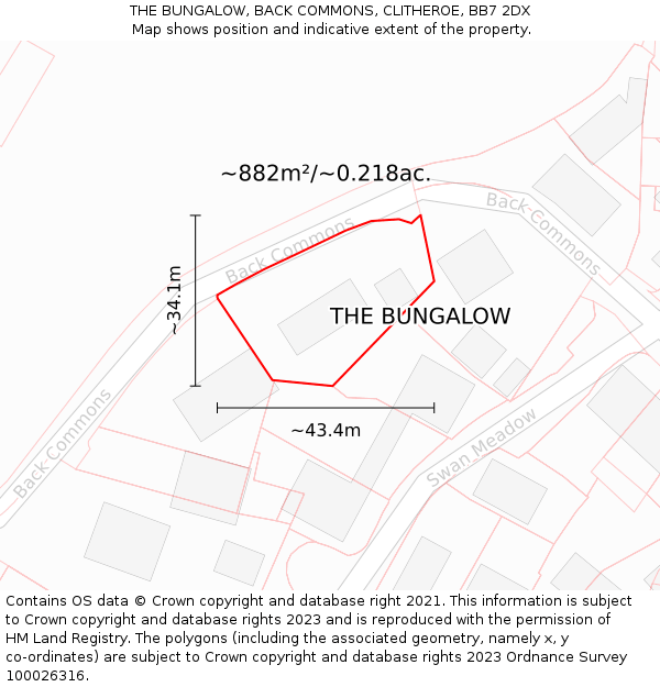 THE BUNGALOW, BACK COMMONS, CLITHEROE, BB7 2DX: Plot and title map
