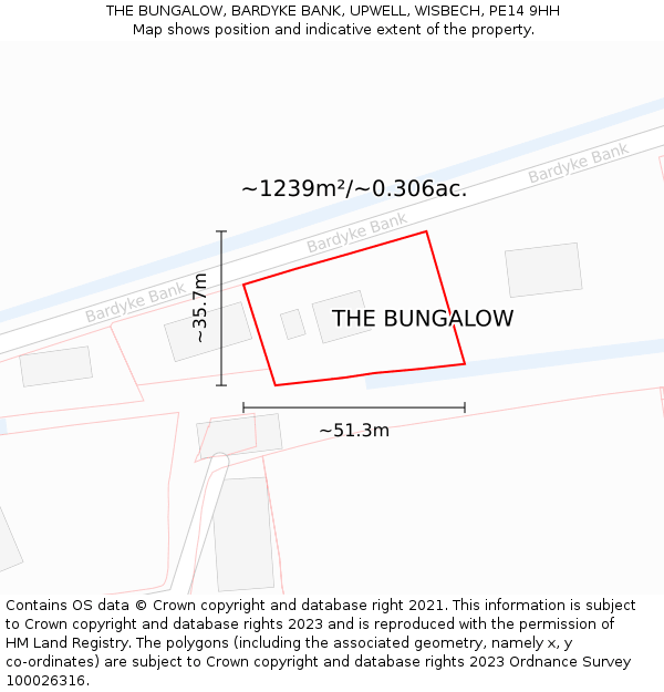 THE BUNGALOW, BARDYKE BANK, UPWELL, WISBECH, PE14 9HH: Plot and title map