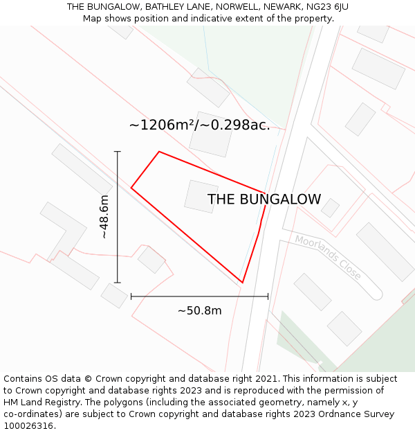 THE BUNGALOW, BATHLEY LANE, NORWELL, NEWARK, NG23 6JU: Plot and title map