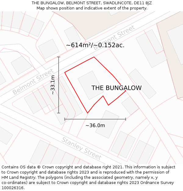 THE BUNGALOW, BELMONT STREET, SWADLINCOTE, DE11 8JZ: Plot and title map