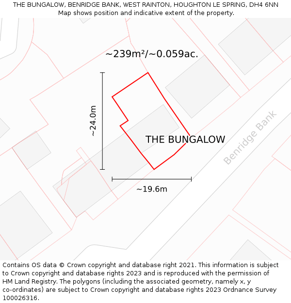 THE BUNGALOW, BENRIDGE BANK, WEST RAINTON, HOUGHTON LE SPRING, DH4 6NN: Plot and title map