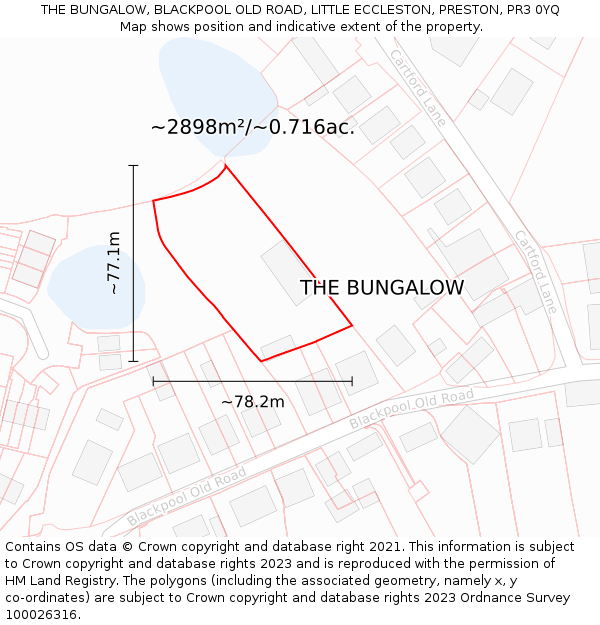 THE BUNGALOW, BLACKPOOL OLD ROAD, LITTLE ECCLESTON, PRESTON, PR3 0YQ: Plot and title map