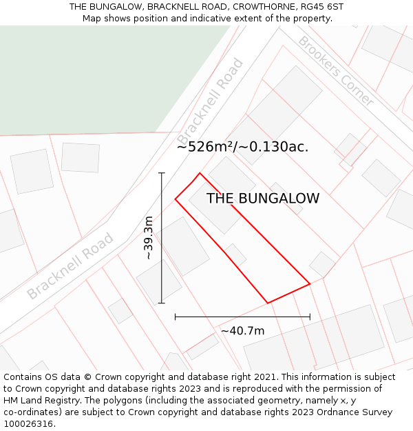 THE BUNGALOW, BRACKNELL ROAD, CROWTHORNE, RG45 6ST: Plot and title map