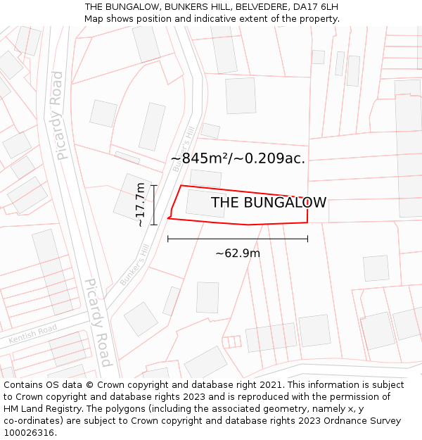 THE BUNGALOW, BUNKERS HILL, BELVEDERE, DA17 6LH: Plot and title map