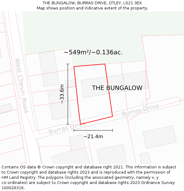 THE BUNGALOW, BURRAS DRIVE, OTLEY, LS21 3EX: Plot and title map