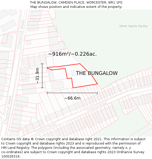 THE BUNGALOW, CAMDEN PLACE, WORCESTER, WR1 1PS: Plot and title map