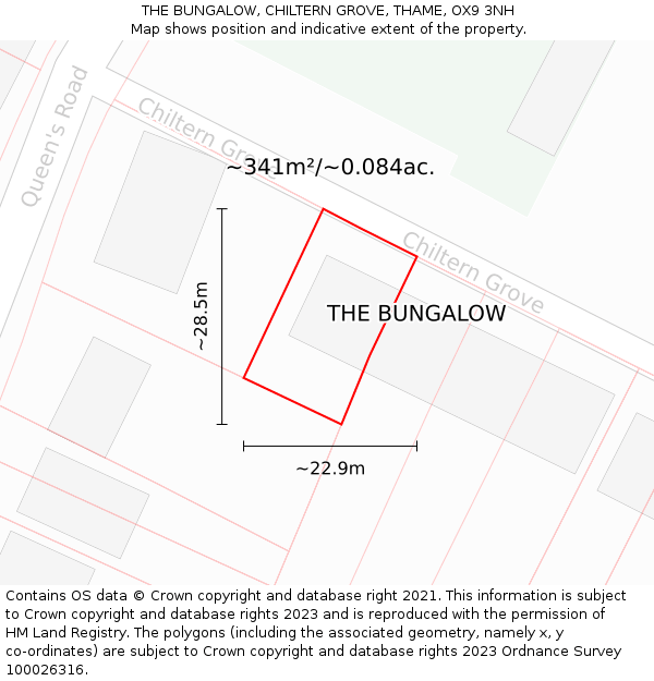 THE BUNGALOW, CHILTERN GROVE, THAME, OX9 3NH: Plot and title map