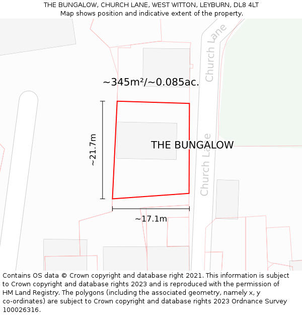 THE BUNGALOW, CHURCH LANE, WEST WITTON, LEYBURN, DL8 4LT: Plot and title map