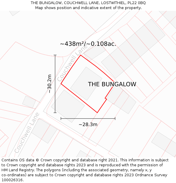 THE BUNGALOW, COUCHWELL LANE, LOSTWITHIEL, PL22 0BQ: Plot and title map