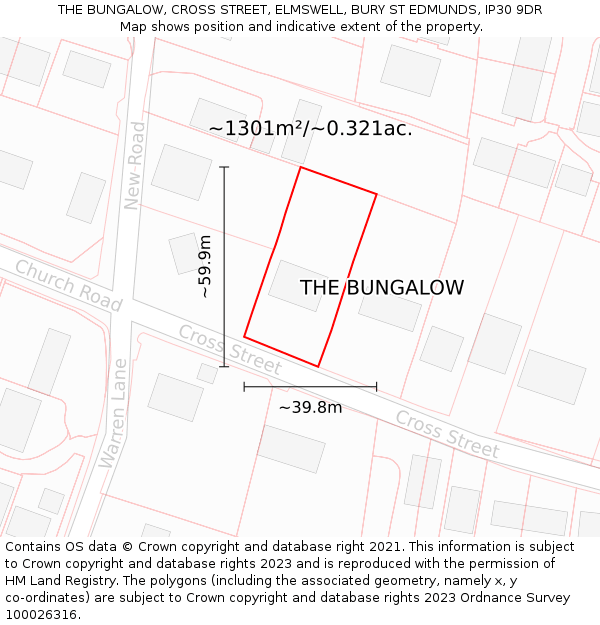 THE BUNGALOW, CROSS STREET, ELMSWELL, BURY ST EDMUNDS, IP30 9DR: Plot and title map