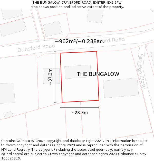 THE BUNGALOW, DUNSFORD ROAD, EXETER, EX2 9PW: Plot and title map