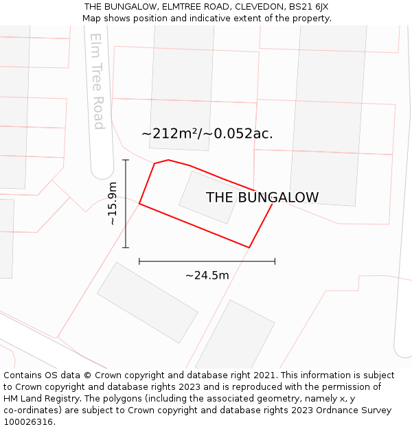 THE BUNGALOW, ELMTREE ROAD, CLEVEDON, BS21 6JX: Plot and title map