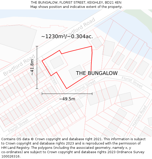 THE BUNGALOW, FLORIST STREET, KEIGHLEY, BD21 4EN: Plot and title map