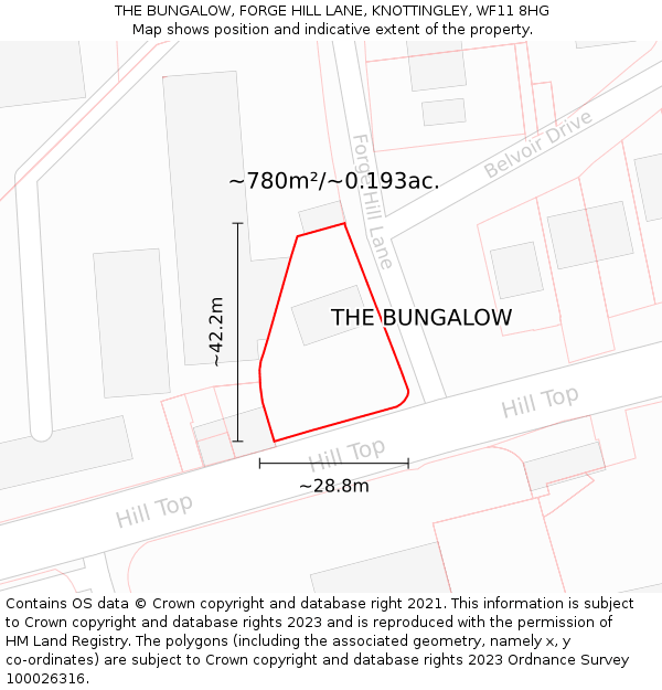 THE BUNGALOW, FORGE HILL LANE, KNOTTINGLEY, WF11 8HG: Plot and title map