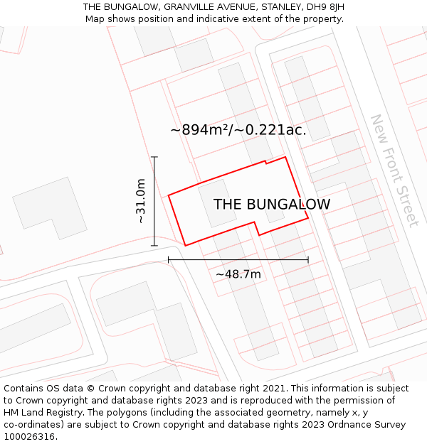 THE BUNGALOW, GRANVILLE AVENUE, STANLEY, DH9 8JH: Plot and title map