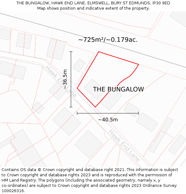 THE BUNGALOW, HAWK END LANE, ELMSWELL, BURY ST EDMUNDS, IP30 9ED: Plot and title map