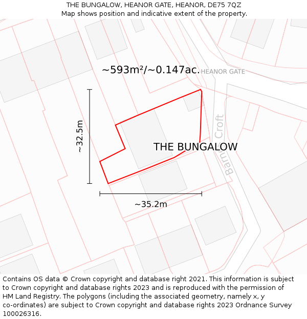 THE BUNGALOW, HEANOR GATE, HEANOR, DE75 7QZ: Plot and title map