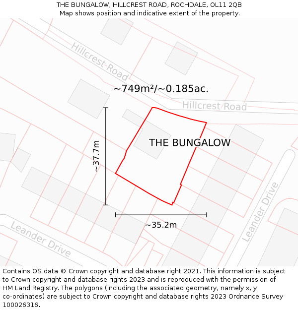 THE BUNGALOW, HILLCREST ROAD, ROCHDALE, OL11 2QB: Plot and title map