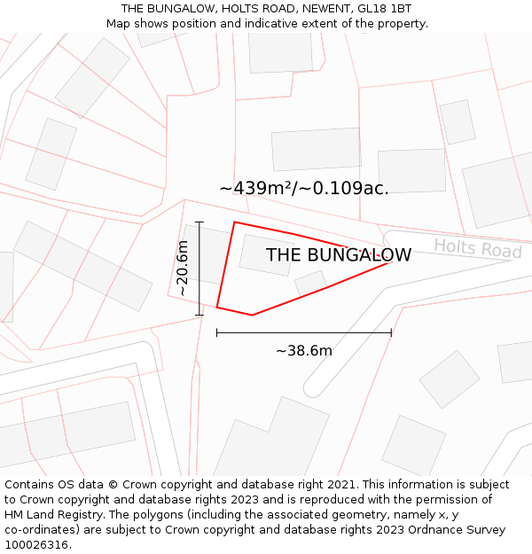 THE BUNGALOW, HOLTS ROAD, NEWENT, GL18 1BT: Plot and title map