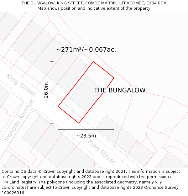 THE BUNGALOW, KING STREET, COMBE MARTIN, ILFRACOMBE, EX34 0DA: Plot and title map