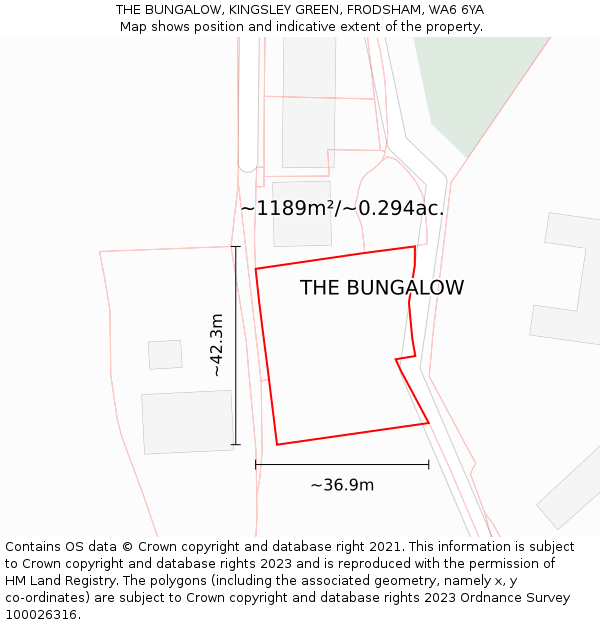 THE BUNGALOW, KINGSLEY GREEN, FRODSHAM, WA6 6YA: Plot and title map
