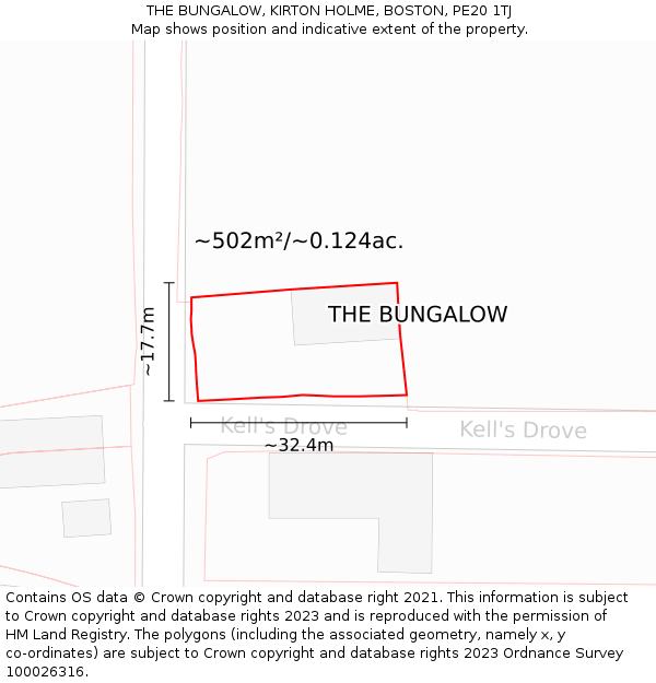 THE BUNGALOW, KIRTON HOLME, BOSTON, PE20 1TJ: Plot and title map