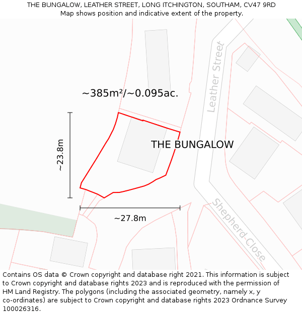 THE BUNGALOW, LEATHER STREET, LONG ITCHINGTON, SOUTHAM, CV47 9RD: Plot and title map