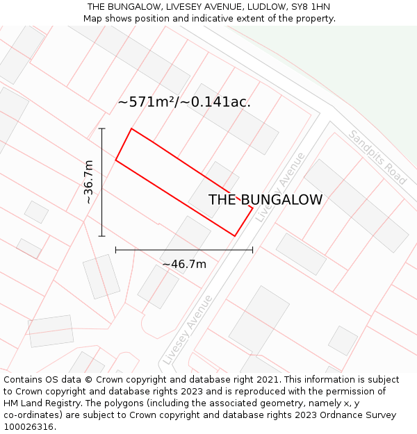 THE BUNGALOW, LIVESEY AVENUE, LUDLOW, SY8 1HN: Plot and title map