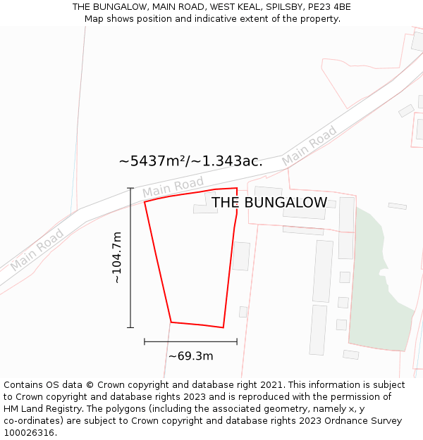 THE BUNGALOW, MAIN ROAD, WEST KEAL, SPILSBY, PE23 4BE: Plot and title map