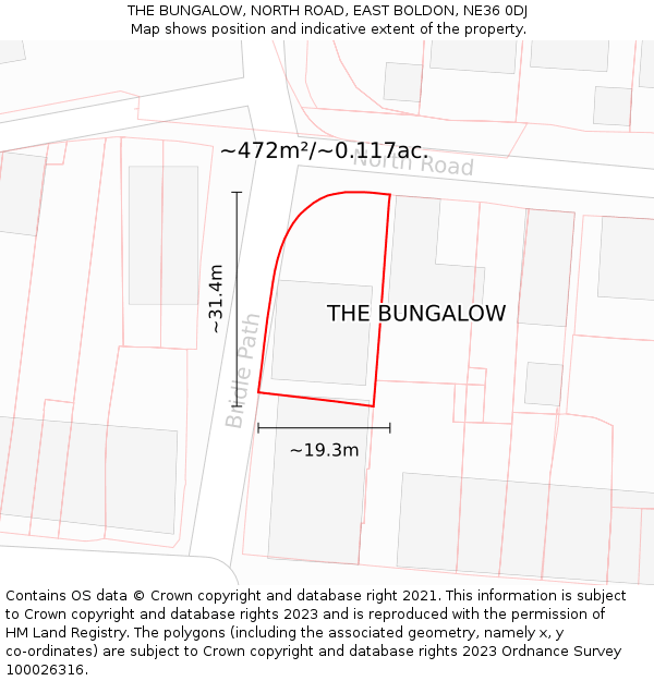 THE BUNGALOW, NORTH ROAD, EAST BOLDON, NE36 0DJ: Plot and title map