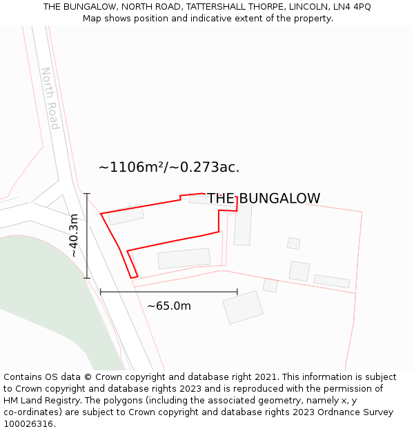 THE BUNGALOW, NORTH ROAD, TATTERSHALL THORPE, LINCOLN, LN4 4PQ: Plot and title map