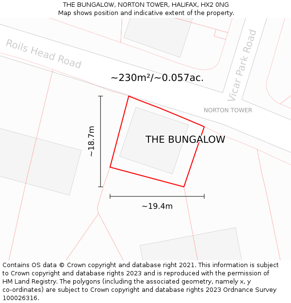 THE BUNGALOW, NORTON TOWER, HALIFAX, HX2 0NG: Plot and title map