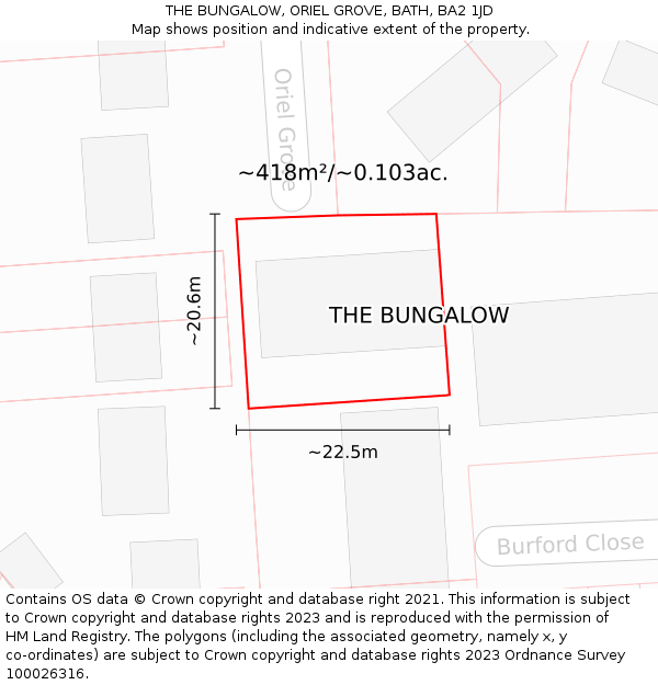 THE BUNGALOW, ORIEL GROVE, BATH, BA2 1JD: Plot and title map